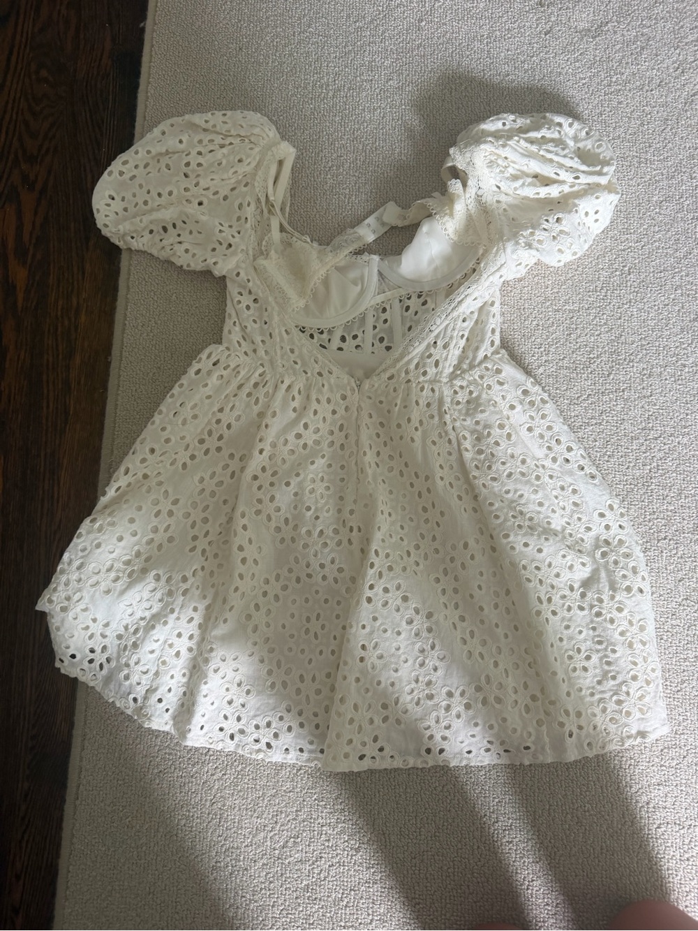 For Love & Lemons White Eyelet Puff-Sleeve Mini Dress - Picture 3 of 3